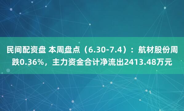 民间配资盘 本周盘点（6.30-7.4）：航材股份周跌0.36%，主力资金合计净流出2413.48万元
